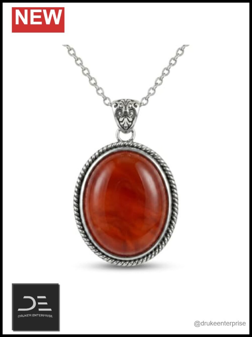 925 Sterling Silver Vintage Gemstone Oval Pendant Necklace